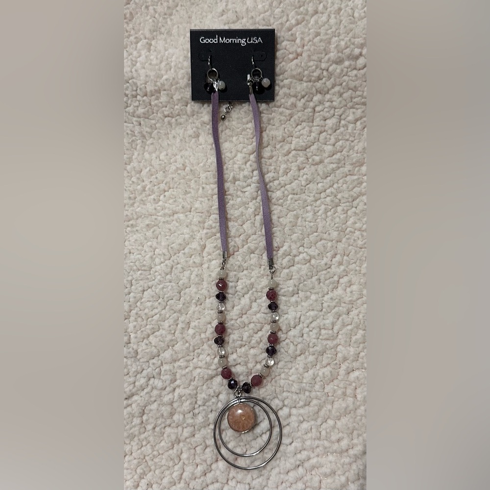 Good Morning USA Diana’s Jewelry Purple and Silver Necklace Earrings Set NWT